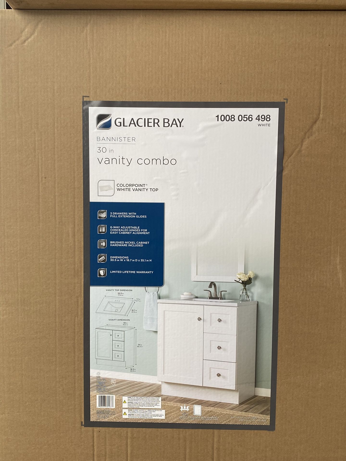 Bannister 30 Inch Single Sink White Bath Vanity 