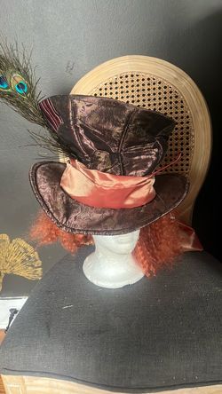 Mad Hatter Costume Hat with Red Wig