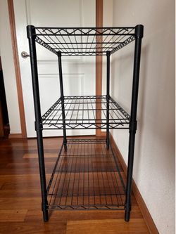 Metal shelves.