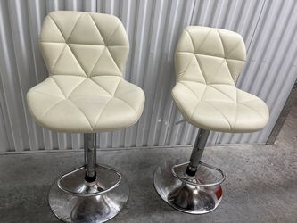 White Leather Bar Stools, set of 2