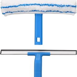 Window Cleaning Combo(12IN), Silicon Window Squeegee + Microfiber Glass Wiper, Professional Window Cleaner for Bathroom, Shower, Car, Glass