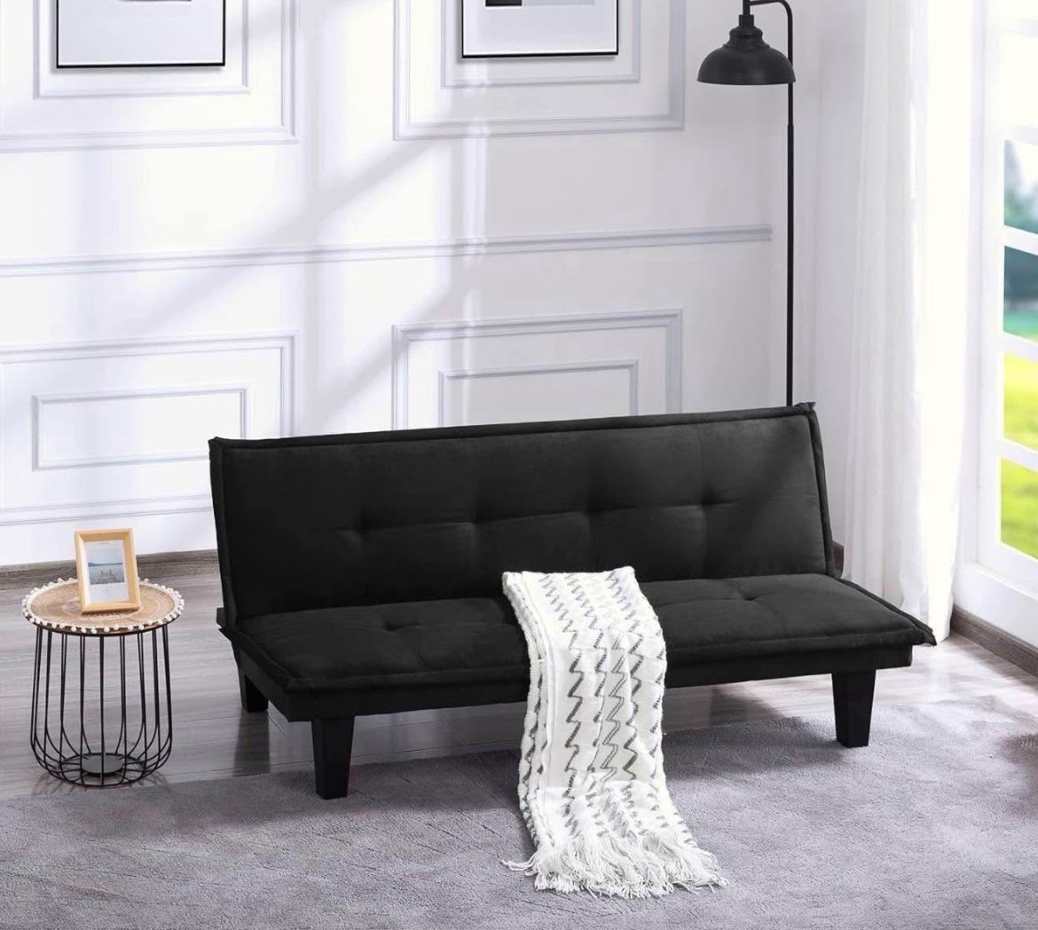 Folding Sofa Bed, Futon Sofabed with 3 Adjustable Positions for Living Room, Home, 63.8” x29.9”x 28.3”, Black RYS56F