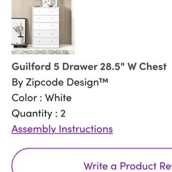 White 5 Drawer Dresser