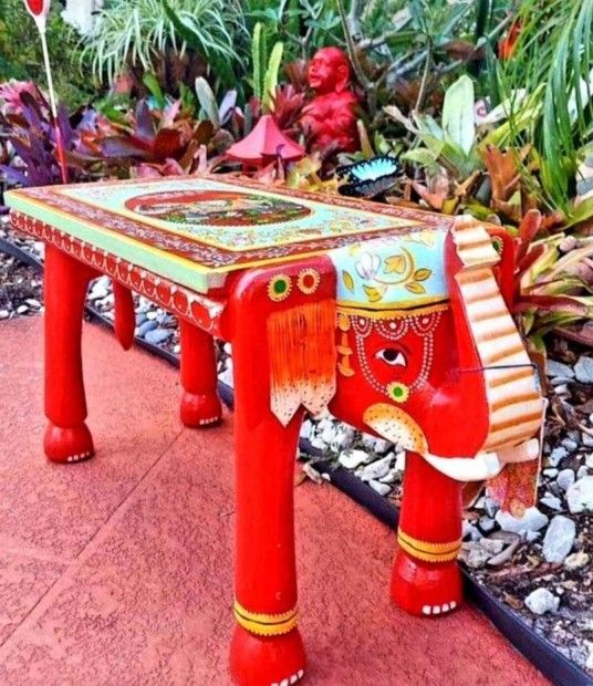 Ethnic Elephant Table Stool Measures 24"×24"×11"