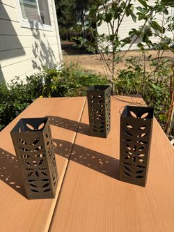 Set of 3 Modern Metal Laser-Cut Tealight Holders / Vases
