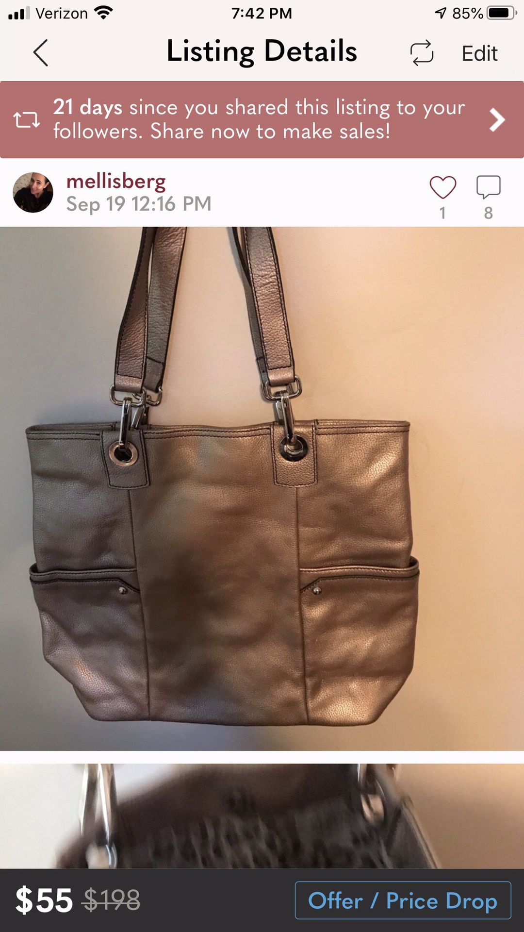 New Perlina leather tote handbag never worn