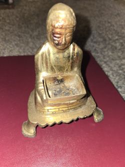 Vintage Brass Footed Buddha Incense Burner Marked India 4" Tall