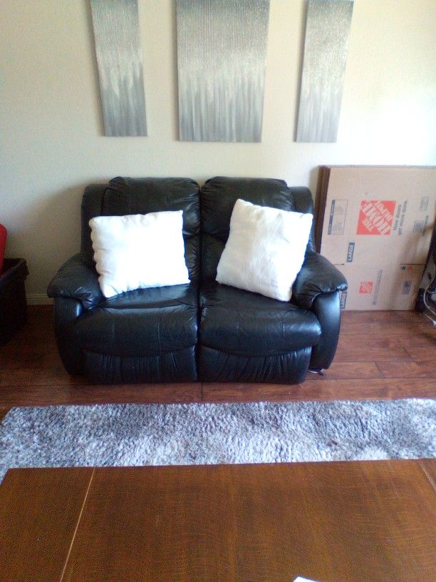 Two Black Leather Loveseats Recliners
