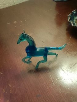 Tiny Blue Glass Horse