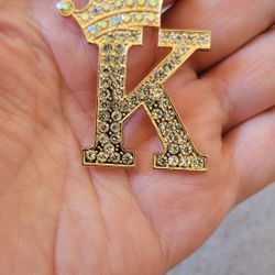 Letter Brooch Pin, Crown Initial Rhinestone Alphabet K Letter Lapel Badges Pin