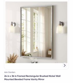Aok Garden 24 in x 36 in Framed Rectangular Brushed Nickel Wall Mounted Beveled Frame Vanity Mirror