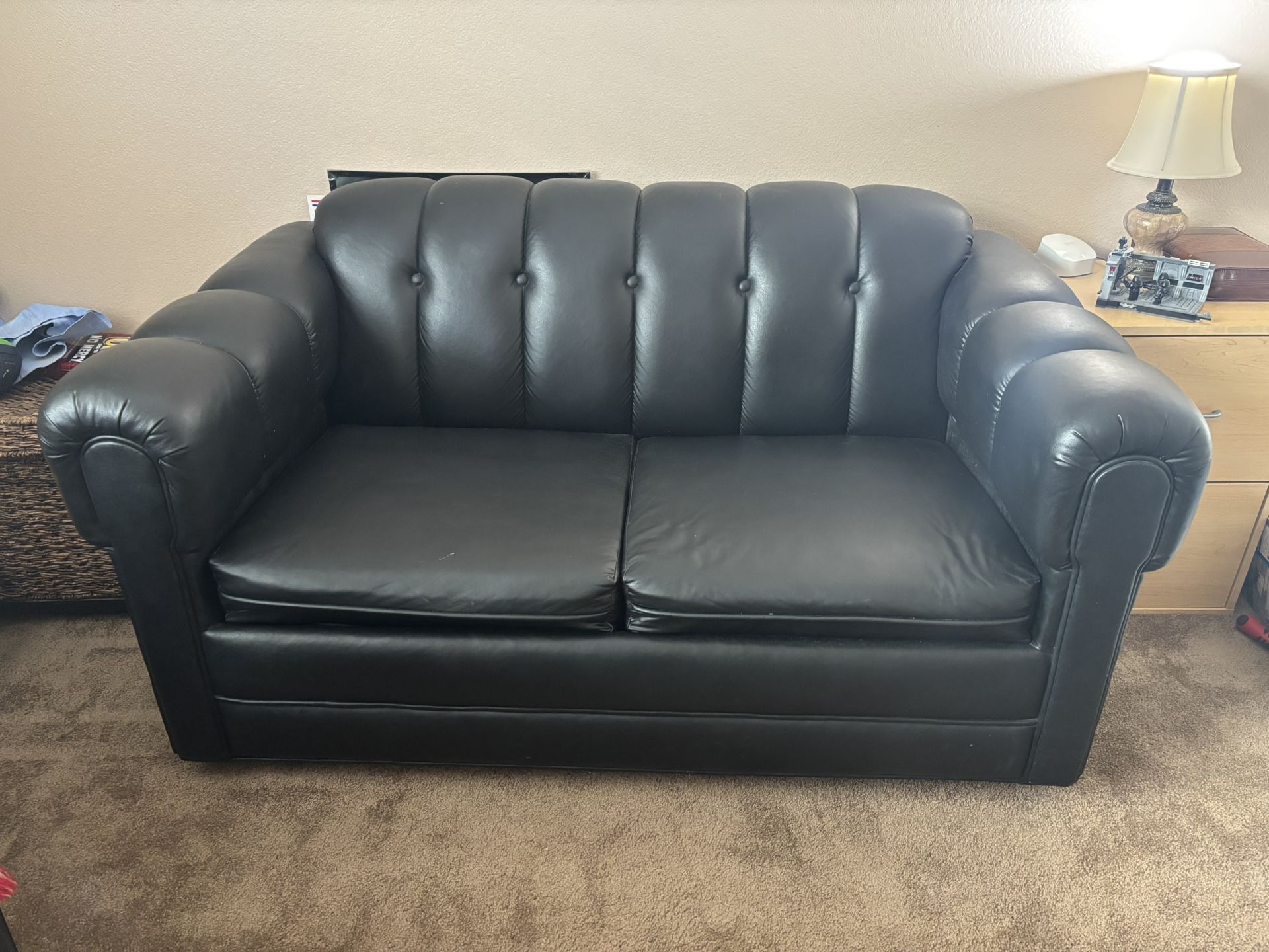 Black Leatherette Loveseat SofaBed