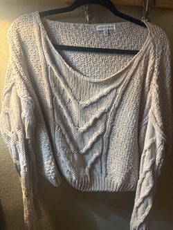 Woven Heart Cable Knit Crop Sweater
