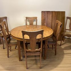 GORGEOUS Vintage Golden Oak Dining Table with 6 Caned Chairs!