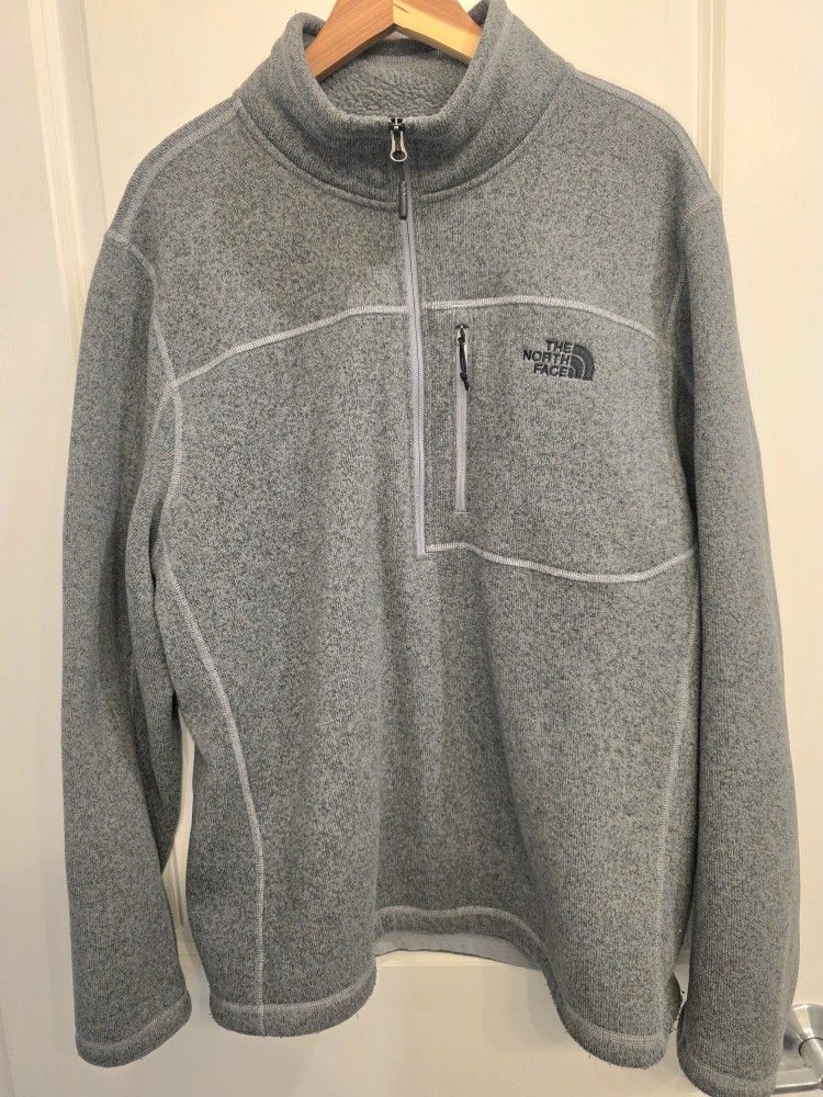The North Face XL Half Zip Pullover Jacket Zip Pocket Fleece Gray Sweatshirt