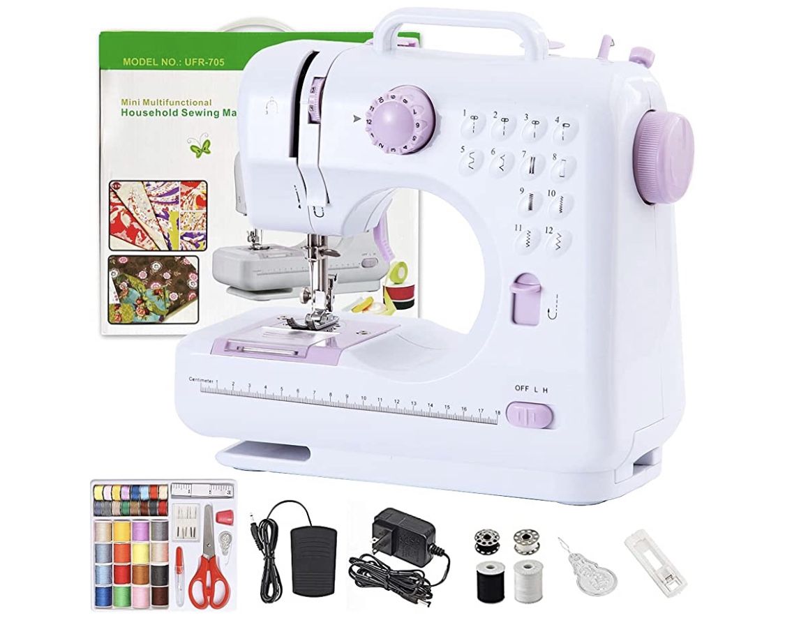 Goyappin Portable Sewing Machine Mini Household Sewing Machine for Beginners Multifunctional Electric Crafting Machine 12 Built-in Stitches with Multi