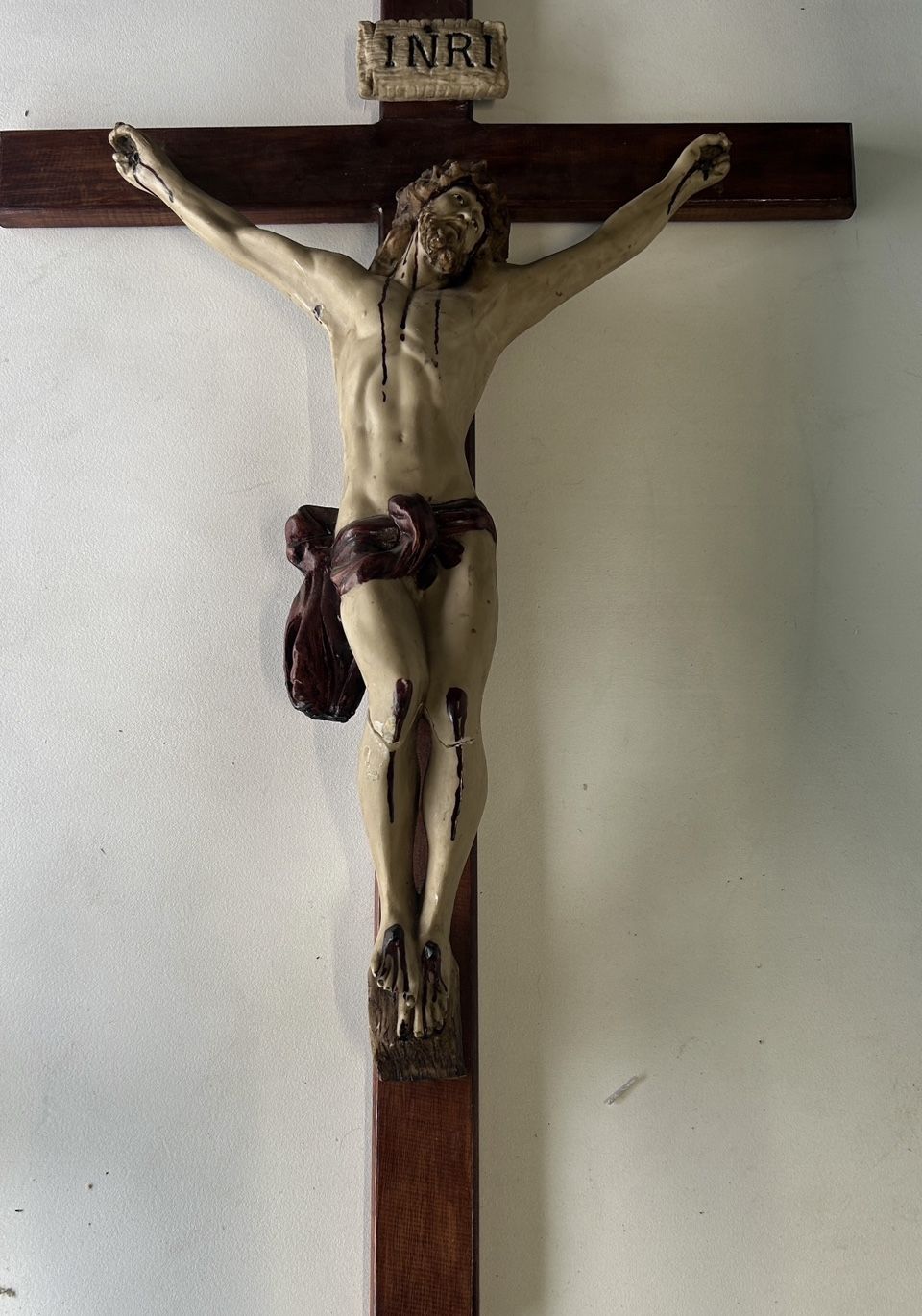 Huge 4 Foot Tall Crucifix From Catholic Church Jesus On Cross Religious Art Sculpture
