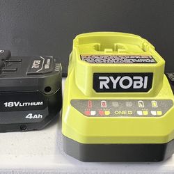 New BATTERY AND CHARGER- RYOBI 18V 4AH BATTERY AND CHARGER