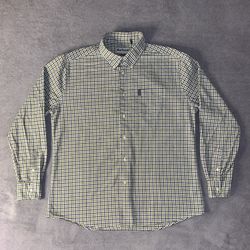 Barbour Shirt Size Large Green Blue Gingham Plaid Long Sleeve Button Tailor Fit