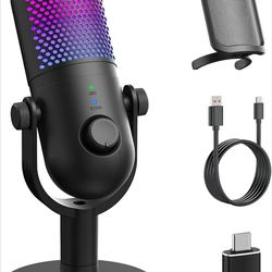 Live Streaming USB Microphone for PC Gaming: Condenser Microphone RGB