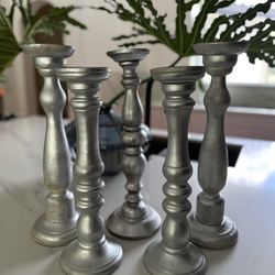5 Wooden Candle Holders  Can Be Repainted 