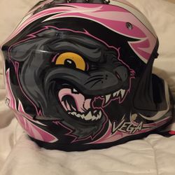 Vega Viper JR. (Size Medium) pink with silver flames Dirtbike Riding Helmet.