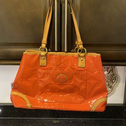 Coach Papaya/Coral Embossed Patent Leather Large Handbag (FAIR Condition)