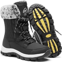 Women’s Snow Boot EARLDE Waterproof Lace Up Mid-Calf Sz 8.5 Black NEW