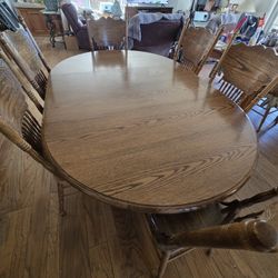 Hard Wood Oak Dining Set + 6 Hardwood Chairs