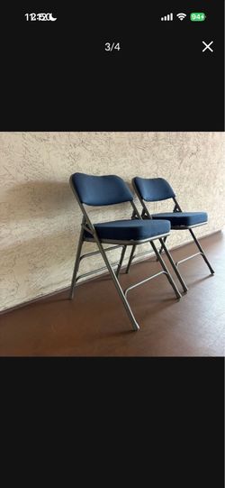 One Set Of 2 Thick Navy Blue Upholstered Folding Chairs
