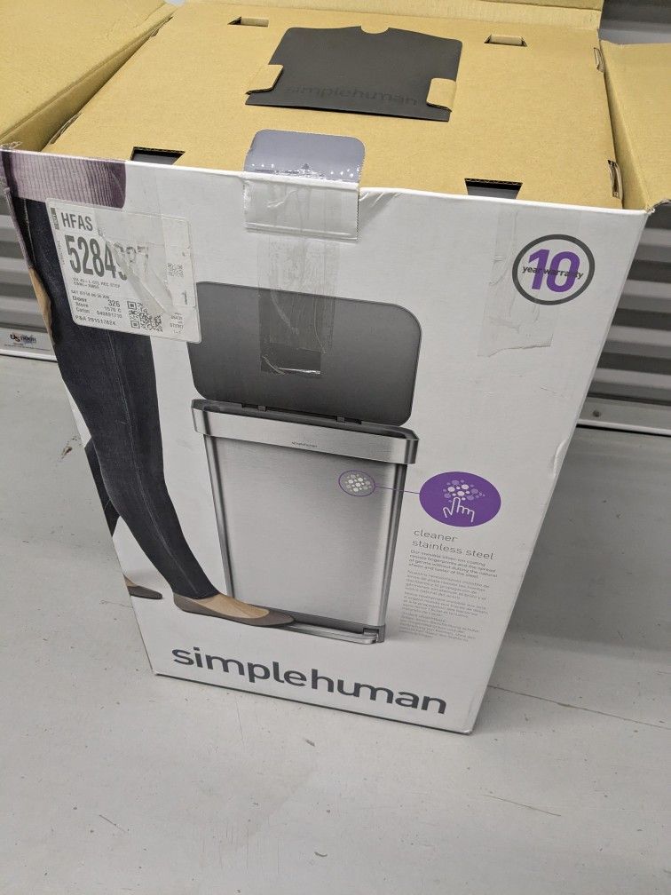 Simplehuman 45L Rectangular Step Kitchen Trash Can with Liner Pocket, Brushed Stainless Steel