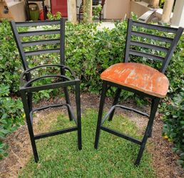 Two Black Powder Coated Steel Bar Stools Best Quality