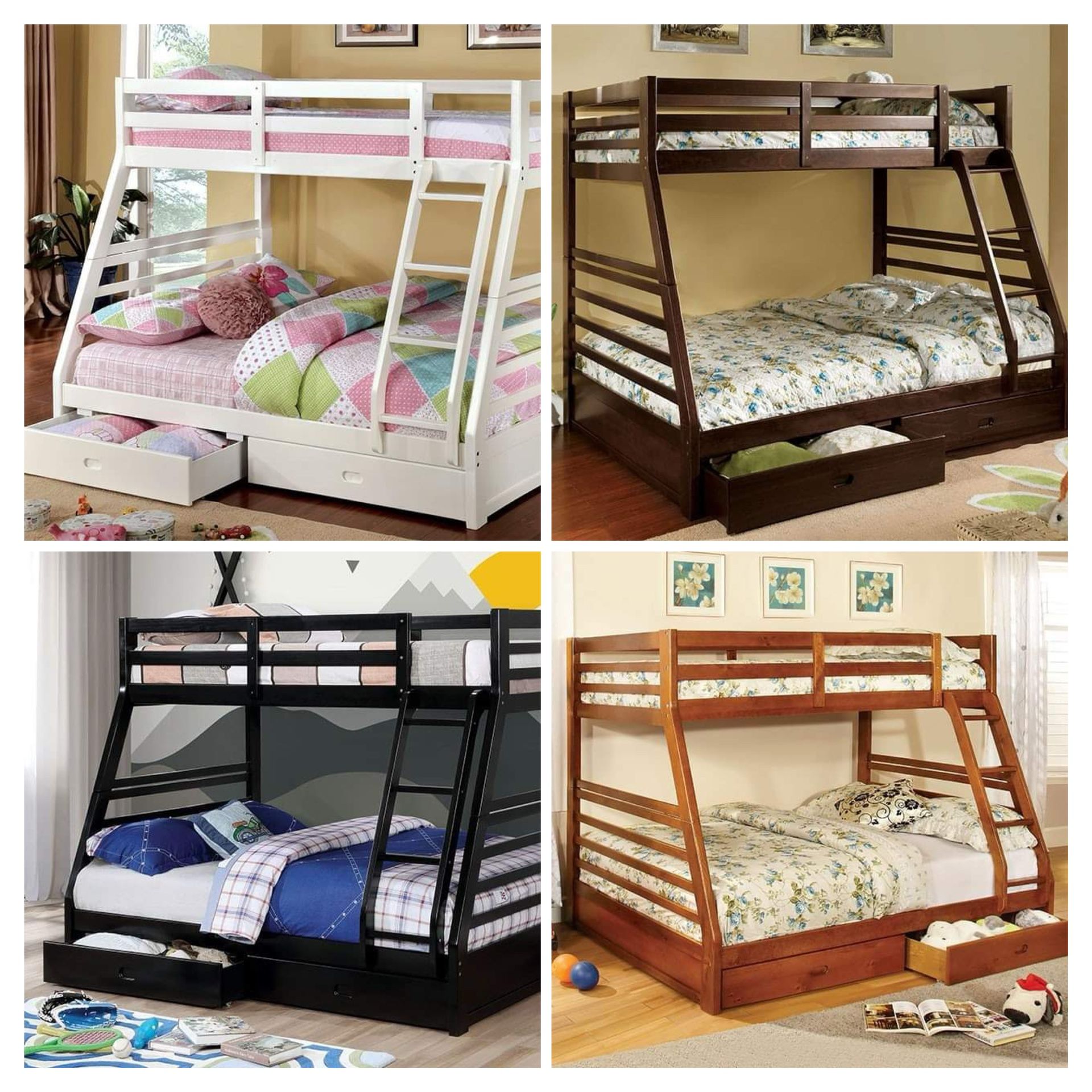 OAK WHITE BLACK OR DARK WALNUT FINISH TWIN OVER FULL SIZE BUINKBED DRAWERS LITERA SENCILLA MATRIMONIAL CAJONES