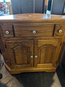 Solid Oak Wood Corner Storage Cabinet with Drawer