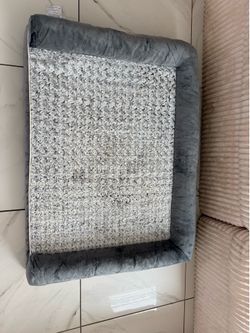 Large gray orthopedic dog bed with raised sides