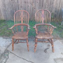 Ash broad arm Windsor chairs.