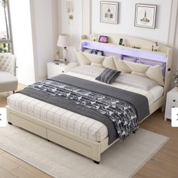 New in box Storage Headboard, Queen Size with RF LED Lights