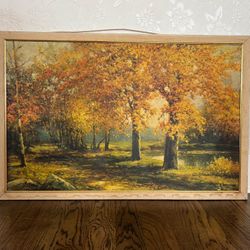 Large Vintage Robert Frost Framed Fall Trees Board Print - 38x25 Inches