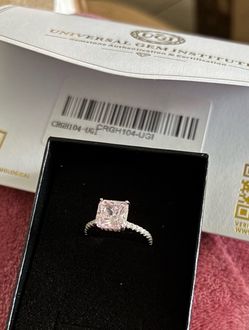 Pink Sapphire Princess Cut Ring with Moissanite 925 Band - Women Jewelry