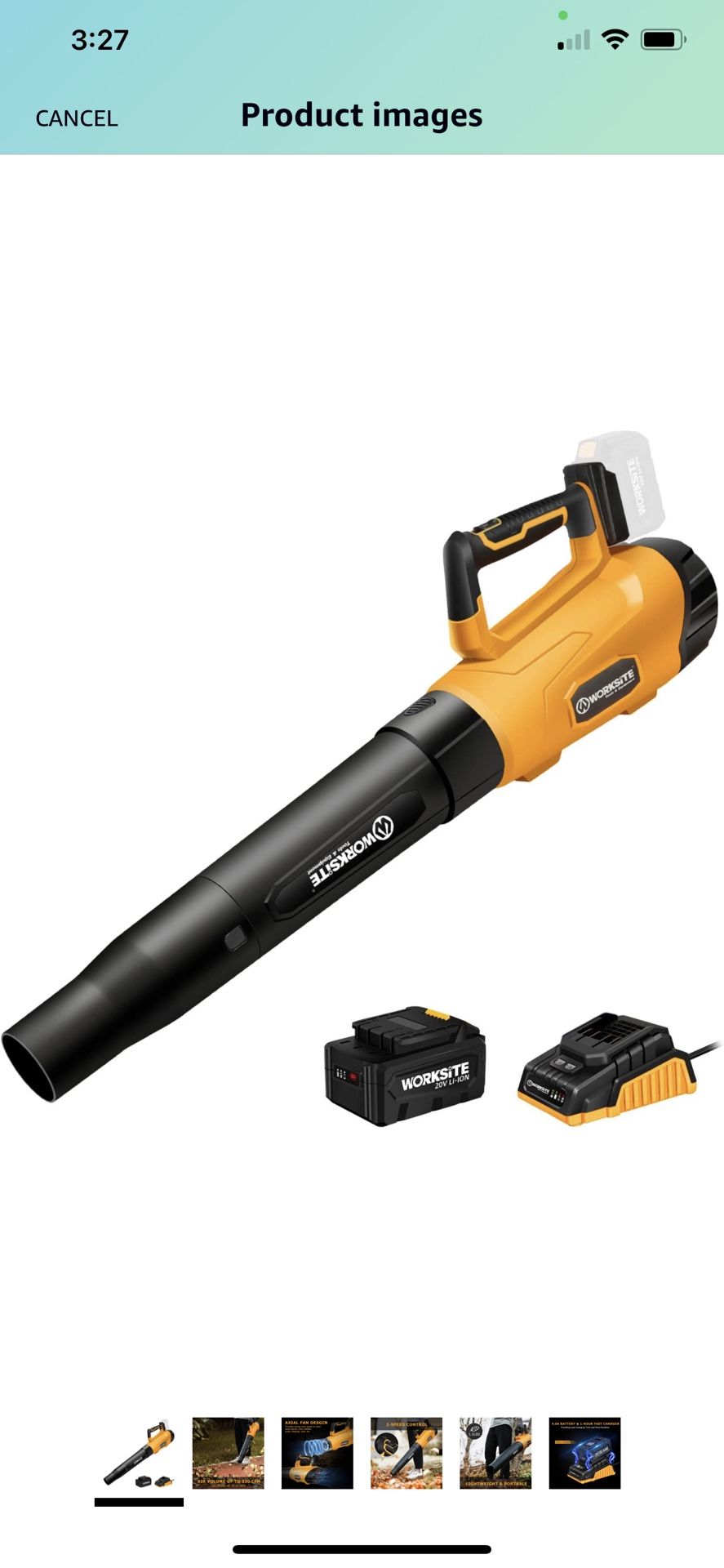 WORKSITE Leaf Blower, 20V Cordless Electric Handheld Lightweight Blower