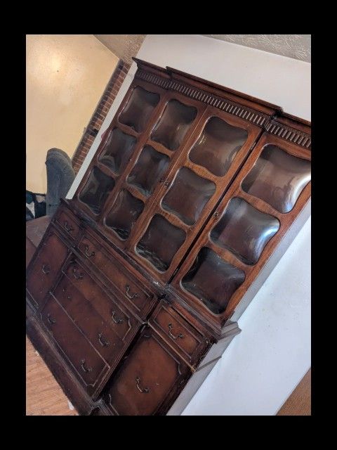 Really Old Nice Curvy Glass Window Solid Wood Hutch