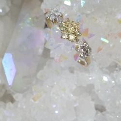 Yellow And White Diamond Flower Ring 💍 Wedding 