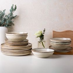 AmorArc Ceramic Dinnerware Sets,Handmade Reactive Glaze Stoneware Plates and Bowls Sets,Highly Scrat