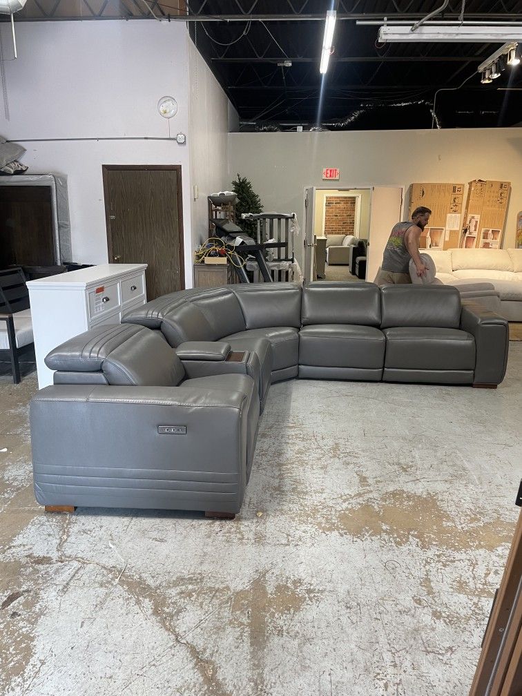 Karson Leather Power Reclining Sectional with Power Headrests