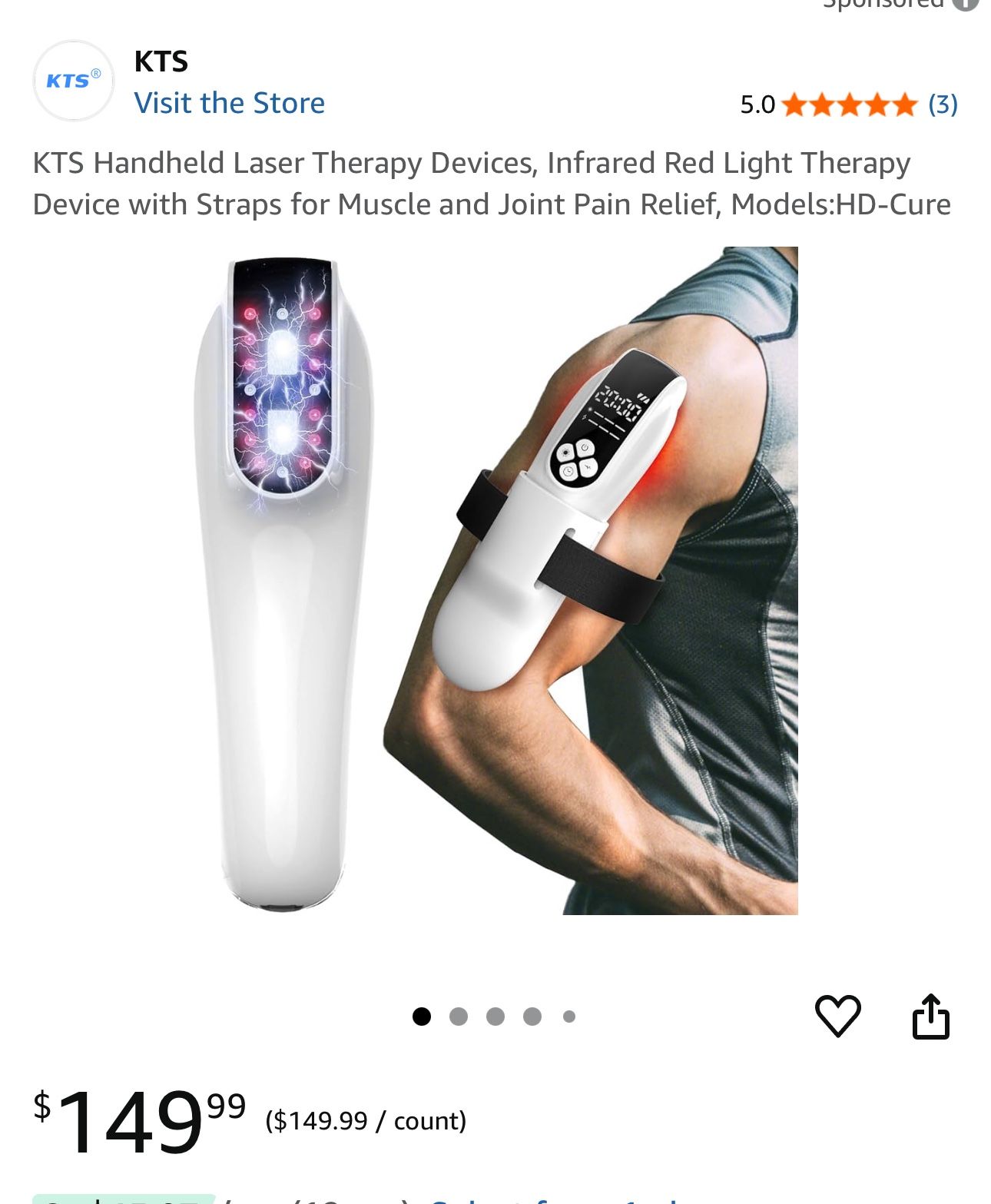 KTS Handheld Laser Therapy Devices, Infrared Red Light Therapy Device with Straps for Muscle and Joint Pain Relief, Models:HD-Cure