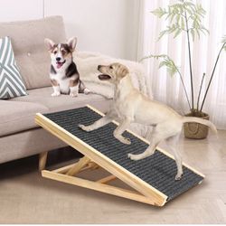 Hoypeyfiy - Wooden Indoor Pet Ramp with Non-Slip Surface Adjustable Dog Ramp for Hurt/Older Pets Easy Into SUV Car Sofa Bed Couch 100lbs Capacity (Med