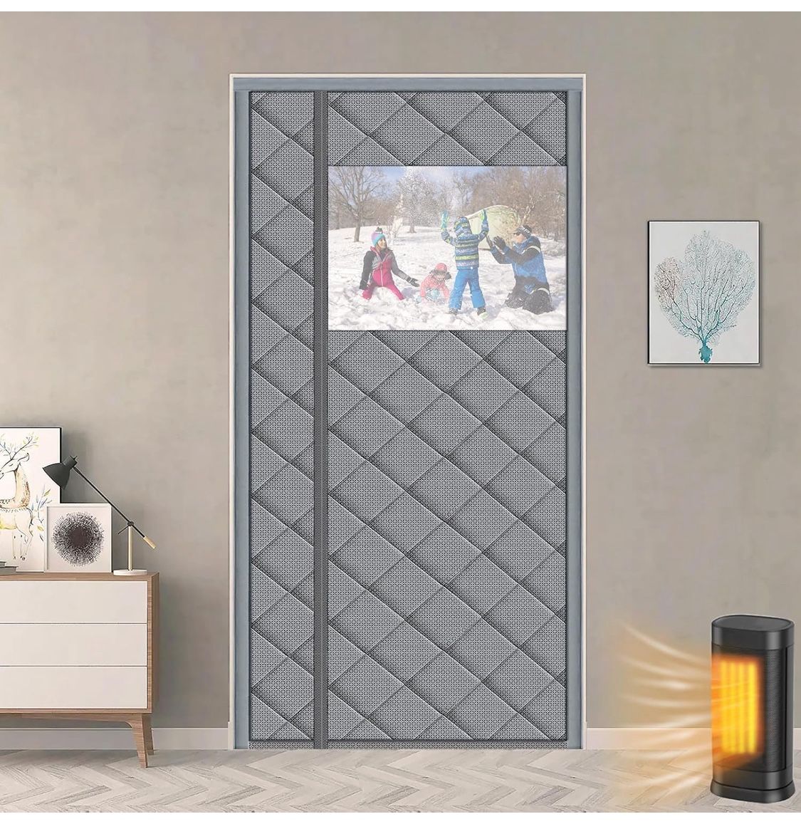 HooTown Magnetic Thermal Insulated Door Curtain 36 x 82 Inch, Side Opening with Window, Durable Waterproof Fabric and Thick Cotton, Winter Door Cover,