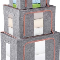 Fabric Storage Bins w/Metal Frame 6pc. 3 Sizes 2 Of Each