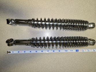 Chrome Coil-Over Shocks Pair ~13.5 in Eye-to-Eye Motorcycle ATV Style