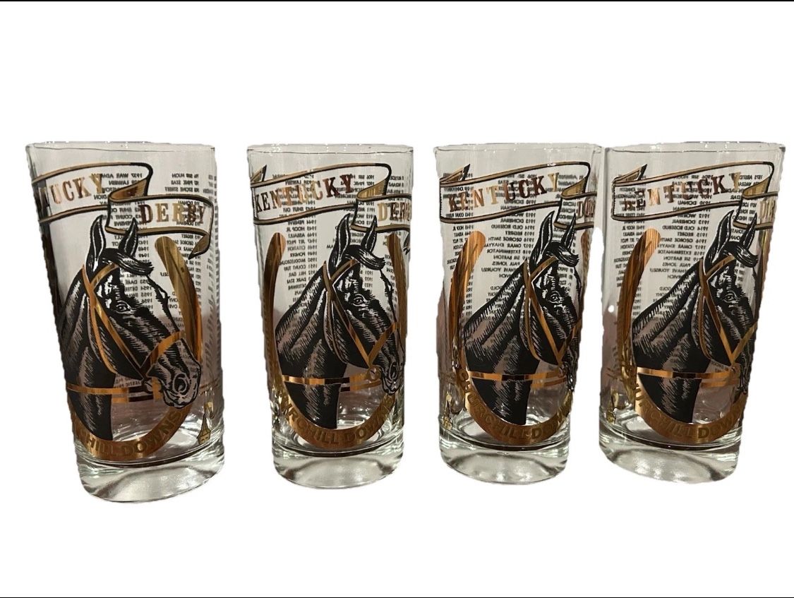 Kentucky Derby Glass Cup Official 1970 Horse Equestrian Mint Julep Set Vintage